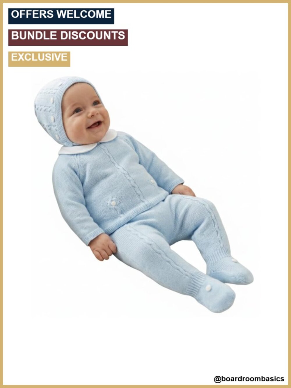 Baby Knitted 3-Piece Sweater Footed Pants Hat Set Newborn Infant Long Sleeve